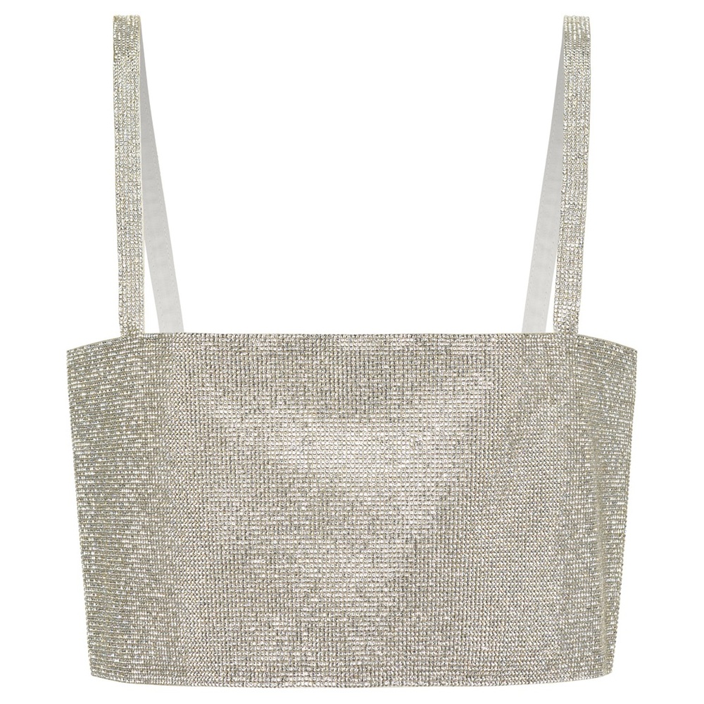 Shira Silver Rhinestone Crop Top